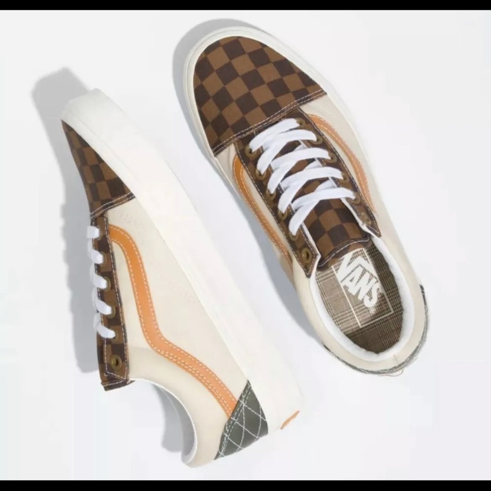 New Vans Checker Mixed Utility Old Skool Skate Shoes LV print- Womens 8